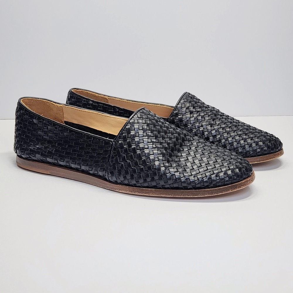 Nisolo Shoes Womens Size 10 Black Woven Leather Loafer Flats Slip On Casual